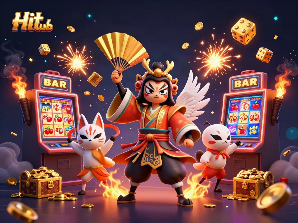 Engage with the excitement of Hit club, around vibrant slot machines bursting with coins and lively characters.