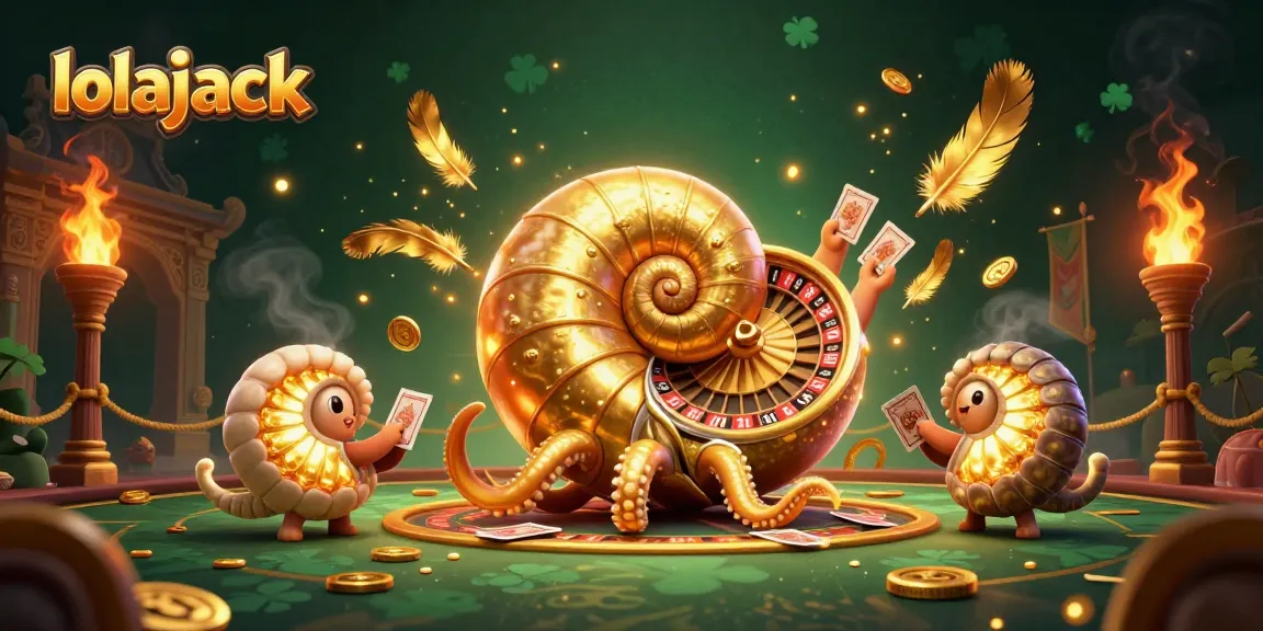 Experience exciting gameplay at Lolajack with a vibrant 3D casino scene featuring cards and roulette.