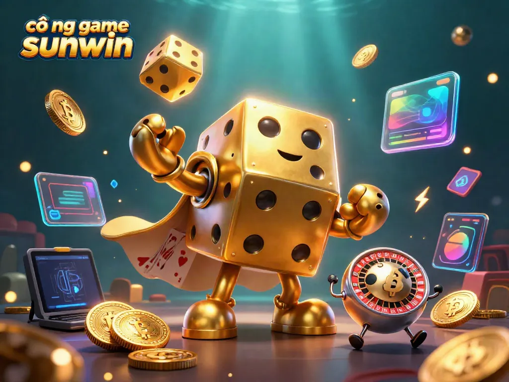 Experience the excitement of cổng game sunwin with golden dice juggling in a vibrant digital atmosphere.