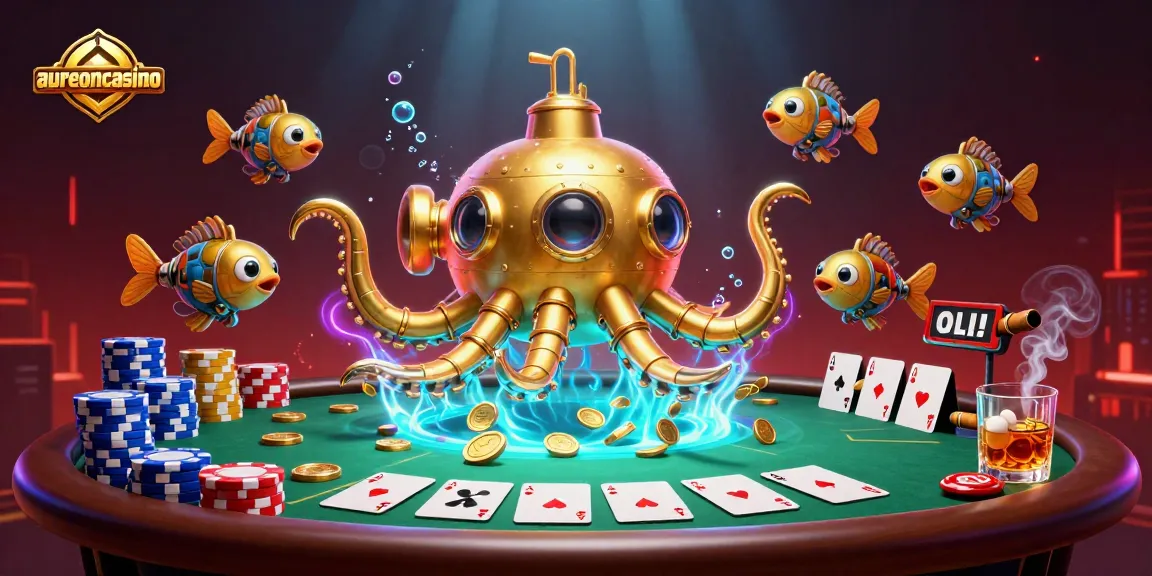 Aureoncasino showcases a vibrant underwater casino scene filled with gold coins and poker elements.