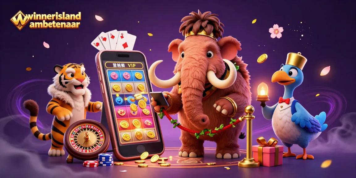 Engaging illustration of winnerisland ambtenaar in a vibrant casino setting with slots and games